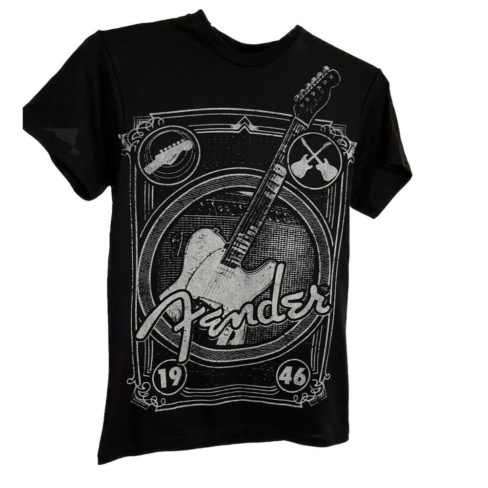 Fender 1946 Guitars And Amplifiers Black Graphic T-shirt Size Small Y2K